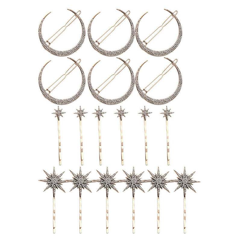 18Pcs Women Lady Crystal Moon Star Rhinestone Hairpin Hair Clip Barrette Set