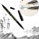 Black Ink Marker Double-end Soft Brush Marker Pen Writing Fineliner Brush G3J3