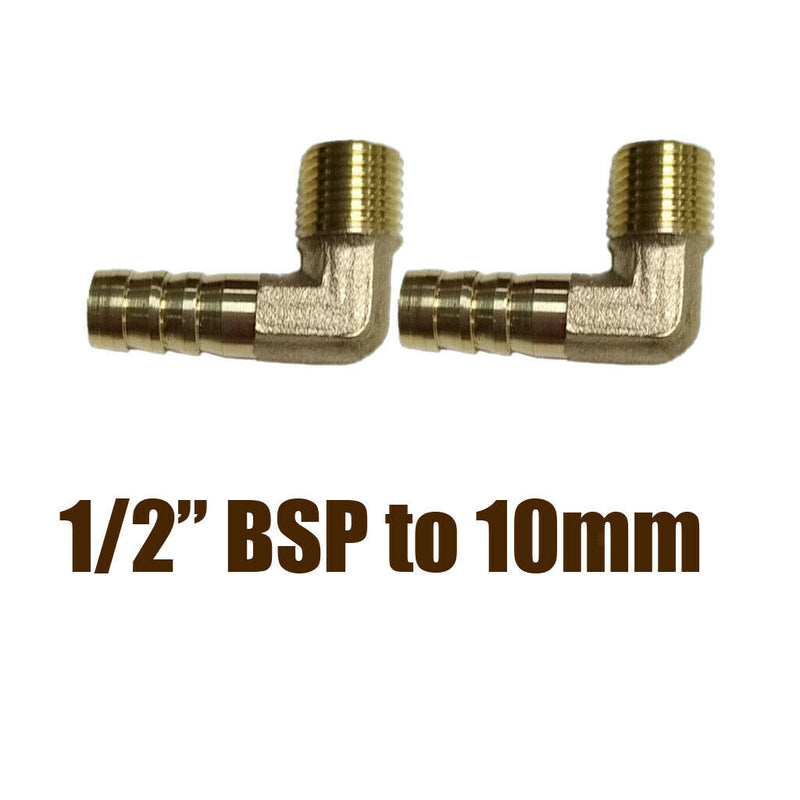 2Pcs 1/2 BSP To 10mm Brass 90 Male Elbow Barbed Hose Tail Pipe Gas Fittings