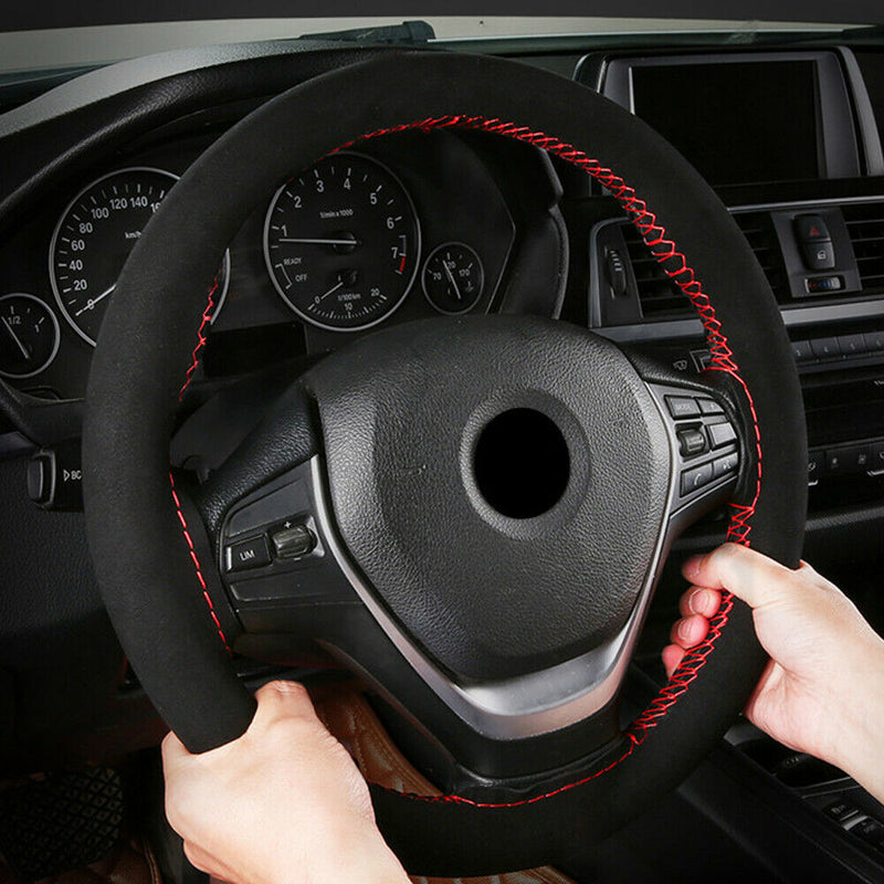 1 Set DIY Suede Car SUV Steering Wheel Cover Steering-wheel Hand Sewing Soft