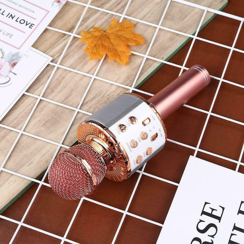 Wireless Bluetooth Karaoke Microphone KTV Mini Portable Speaker (Pink+LED)