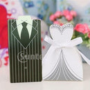 100Pcs Bride Groom Tuxedo Gowns Dress Treat Wedding Favours Candy Box Boxes