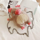 Women Cute Plush Pig Crossbody Bags Ladies Lovely Chain Shoulder Messenger Bags