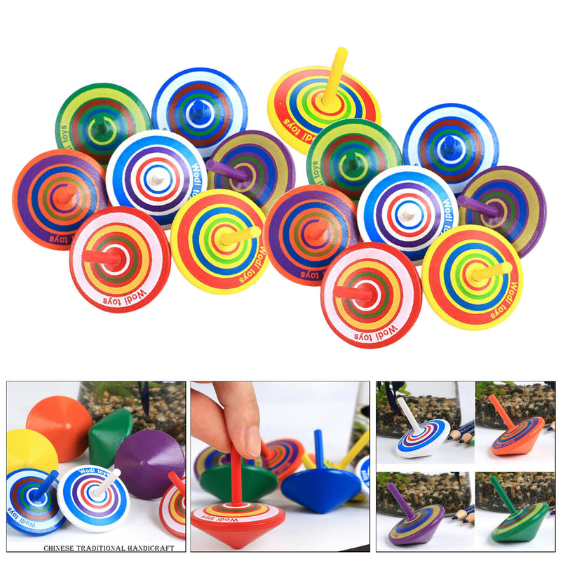 15x Wooden Spinning Top Montessori Intelligence Development Toys Multicolor