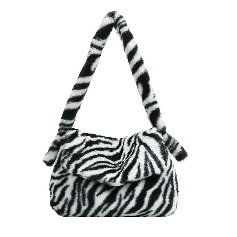 Casual Zebra Pattern Shoulder Envelope Bag Women Plush Big Capacity Satchel