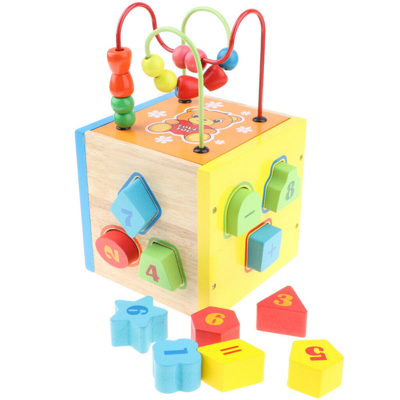 Activity Cube Toys Baby Montessori  Educational Wooden Bead Maze Shape Sorter