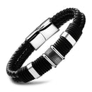 Fashion Men'S Leather Bracelet Black Braided Rope Chain Bracelet Stainless