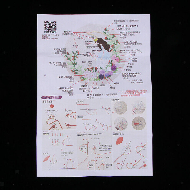 1 Set DIY Embroidery Starter Kits with Moon Fairy Pattern Handmade Embroidery