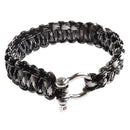 Paracord 550 Survival Bracelet with Stainless Steel Bow Shackle - Black and