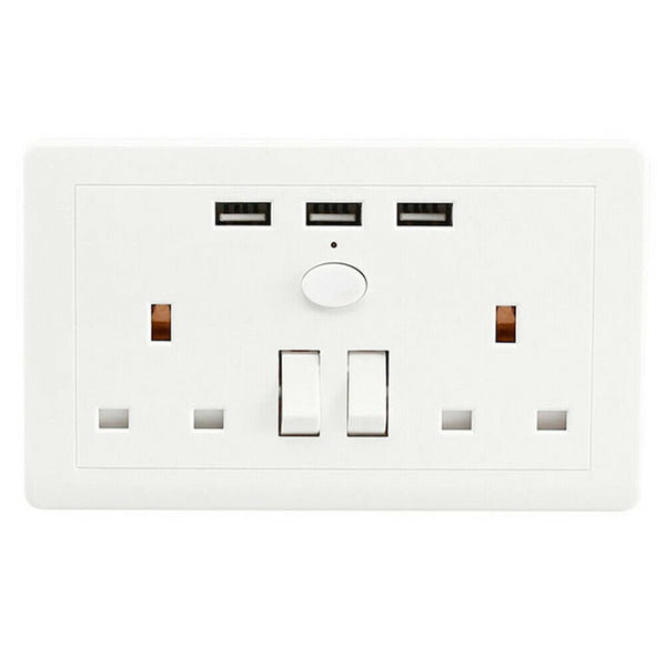 Durable With 3 USB Charger Outlet Smart Wall UK Plug Portable Electronic Socket