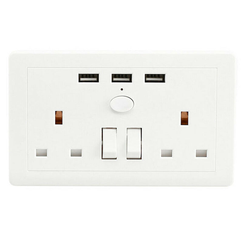 Durable With 3 USB Charger Outlet Smart Wall UK Plug Portable Electronic Socket