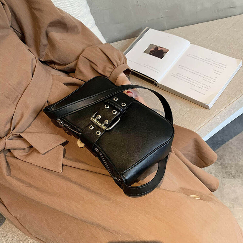 Women PU Leather Totes Handbags Solid Travel Shopping Shoulder Bags (Black) A