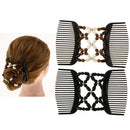 2 Pack Elastic Double Clips Hair Comb  Wooden Beads Stretching