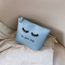 Women Travel Cosmetic Clutch Bag Leather Letter Print Makeup Pouch (Blue) A