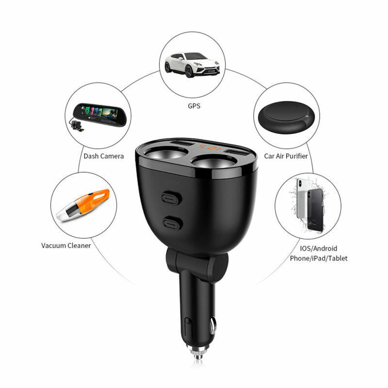 Fireproof Dual USB Car Charger One Point Two Car Cigarette Lighter Black sd KUZ