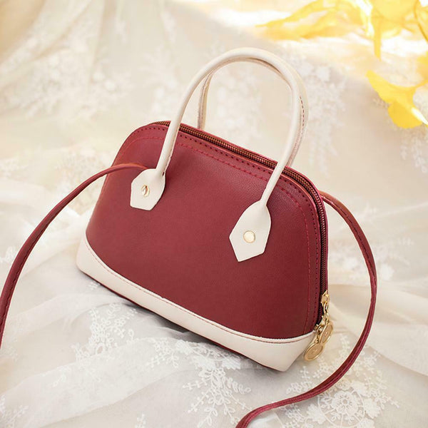 Shoulder Handbags Women Leather Shell Hit Color Crossbody Bags (Wine Red)