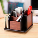 6-Compartment Wood Rotating Remote Caddy Desktop Office Supply Organizer Ho