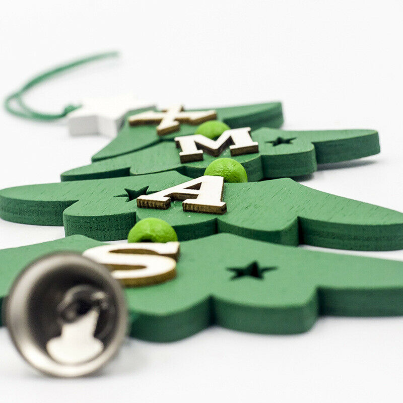 1 Set 3Pcs Christmas Tree Decorations Wooden Letter Bell Ornaments Christma Z4E3