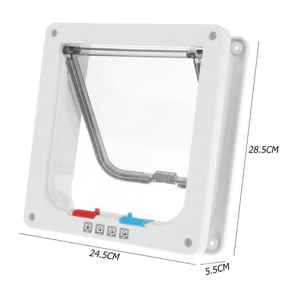 4 Way Lockable Dogs Cat Security Flap Door Kitten Puppy Pet Gate (White XL) A#S