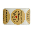 2X(Handmade With Love Stickers,1.5 Inch Round Handmade With Love With Red H