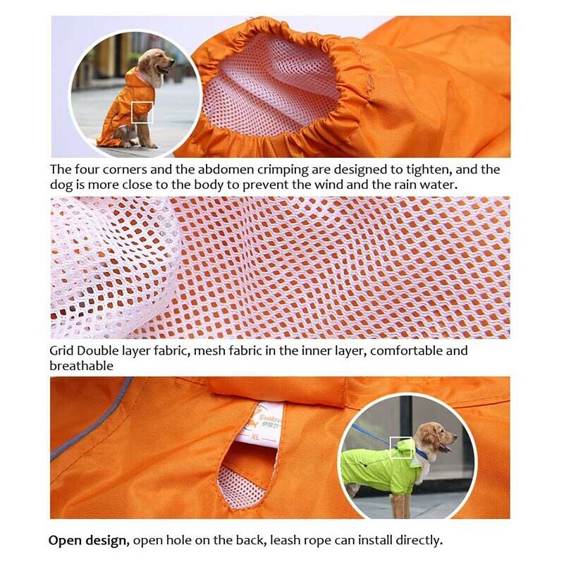 Large Dog Raincoat Hooded Golden Retriever Clothes Medium Big Dog Rain Coat