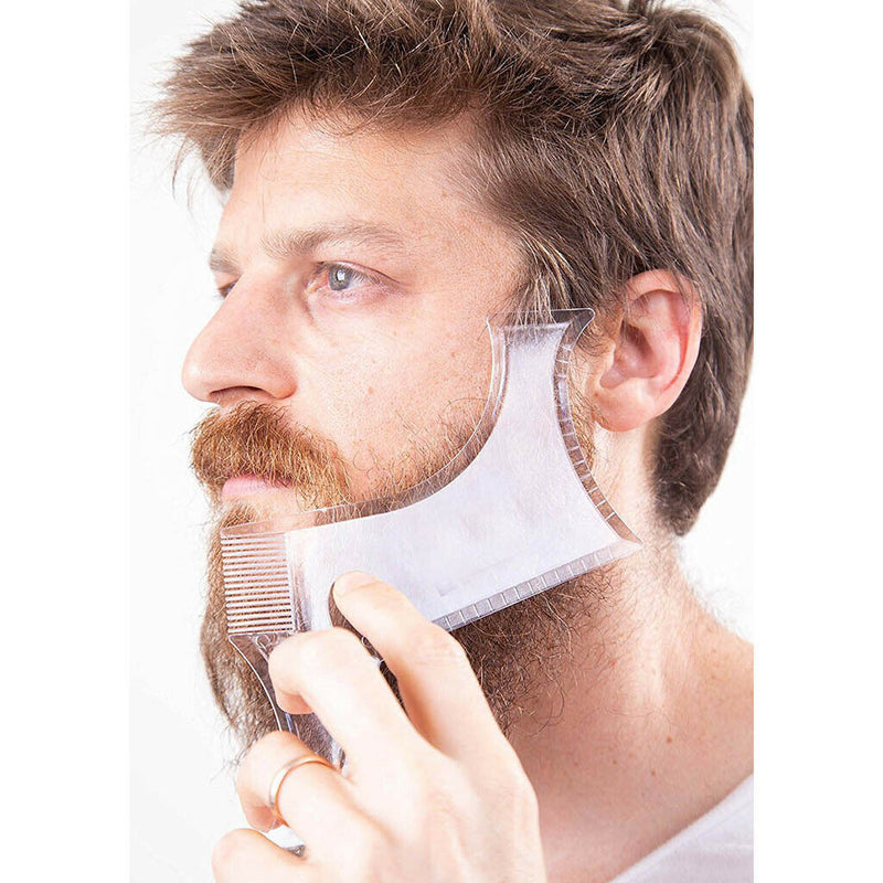 Beard Mustache Facial Hair Trimming Shaping Comb Stencil Template W/ Scissor