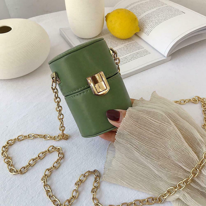 Mini Shoulder Handbags Leather Women Chain Crossbody Bucket Bags (Green) A