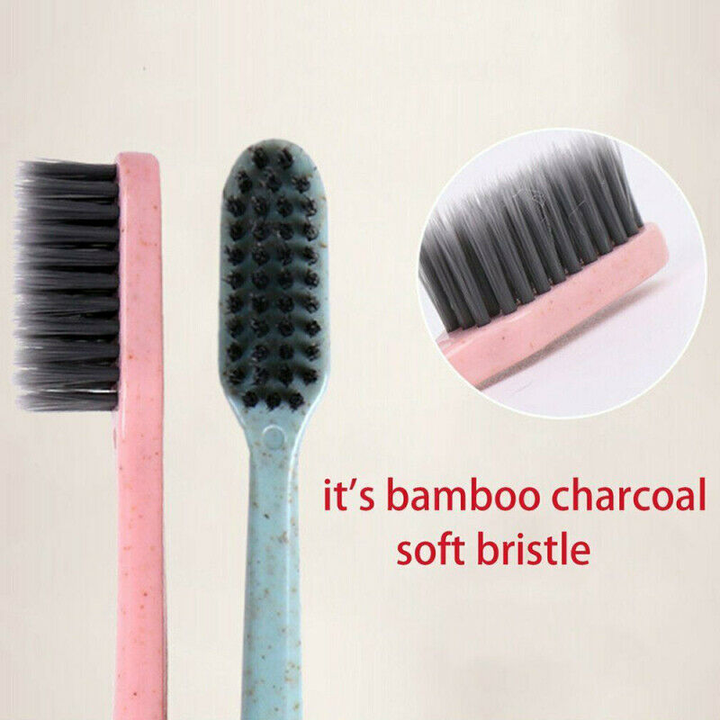 20X Wheat Straw Handle Bamboo Charcoal Soft Bristles Travel Toothbrush Oral Care