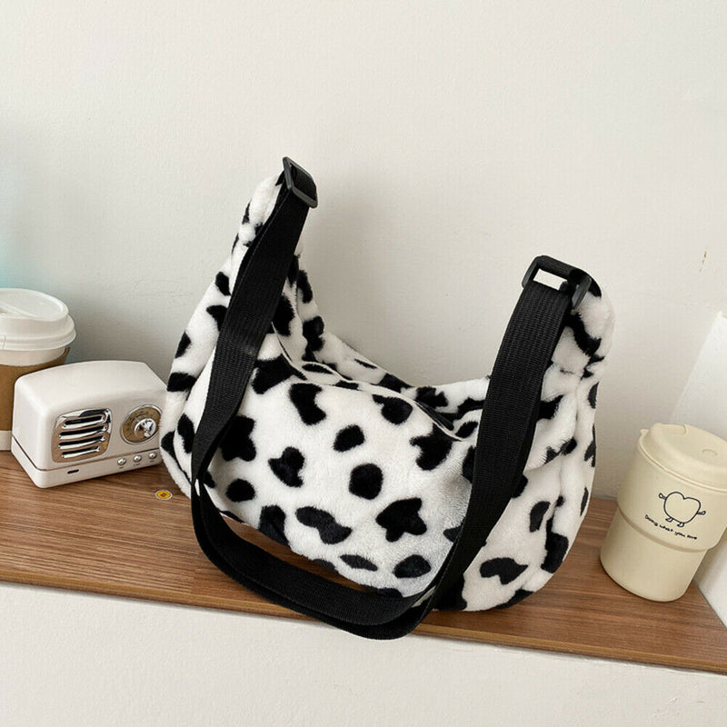 Plush Cute Milk Cow Women Handbags Cartoon Chest Shoulder Messenger Bags Totes
