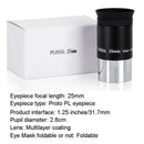 1.25" 25mm Ultra Wide Angle Eyepiece for Telescope Designed with Foldable Eyecup