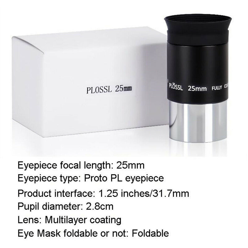 1.25" 25mm Ultra Wide Angle Eyepiece for Telescope Designed with Foldable Eyecup