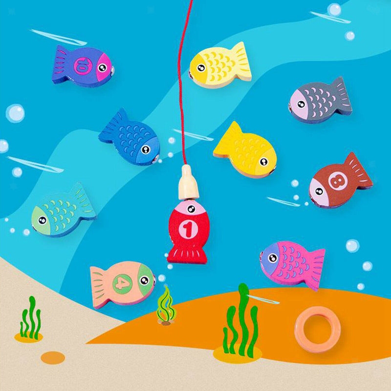 Wooden Puzzle Jigsaw Math Number Learning Fishing Kids Education Toys Busy Board