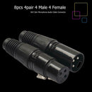 Black 8pcs 4 Male 4 Female XLR 3Pin Microphone Audio Cable Connectors Plugs A