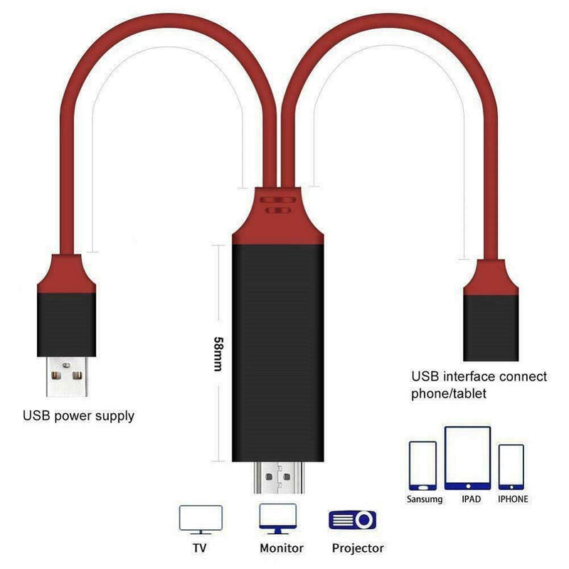 Phone 8 Pin USB to HDMI Cable HD 1080P Adapter Converter for HDTV TV Digital AV