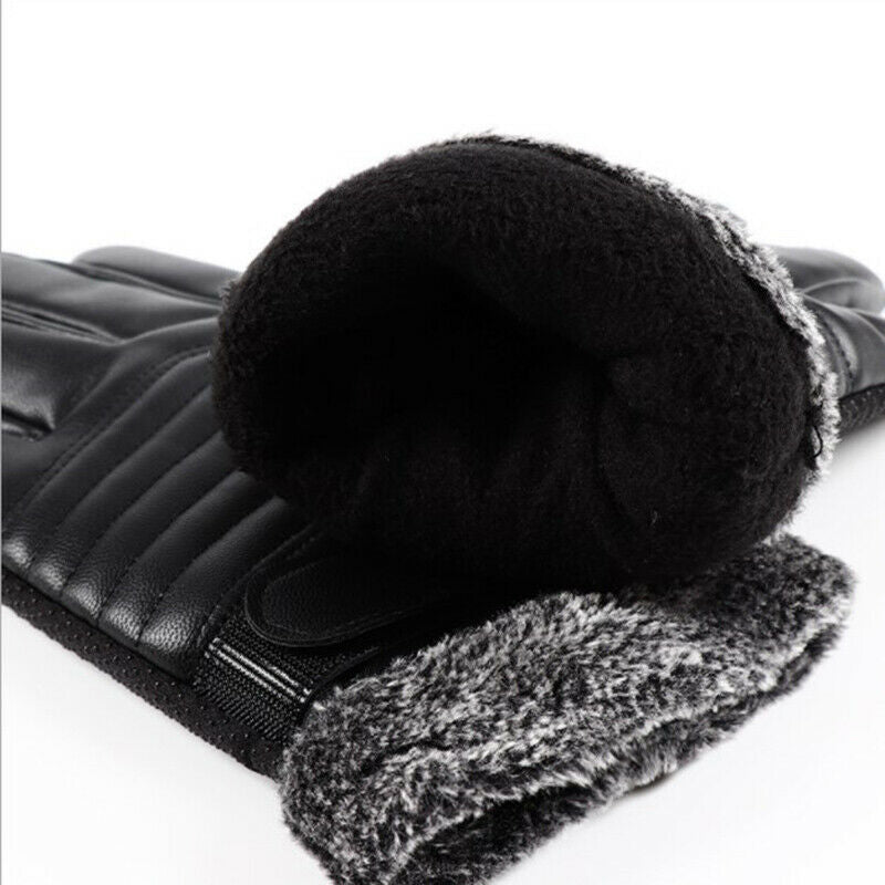 Men Leather Winter Warm Gloves Motorcycle Cycling Windproof Warmer GlovesB Nw