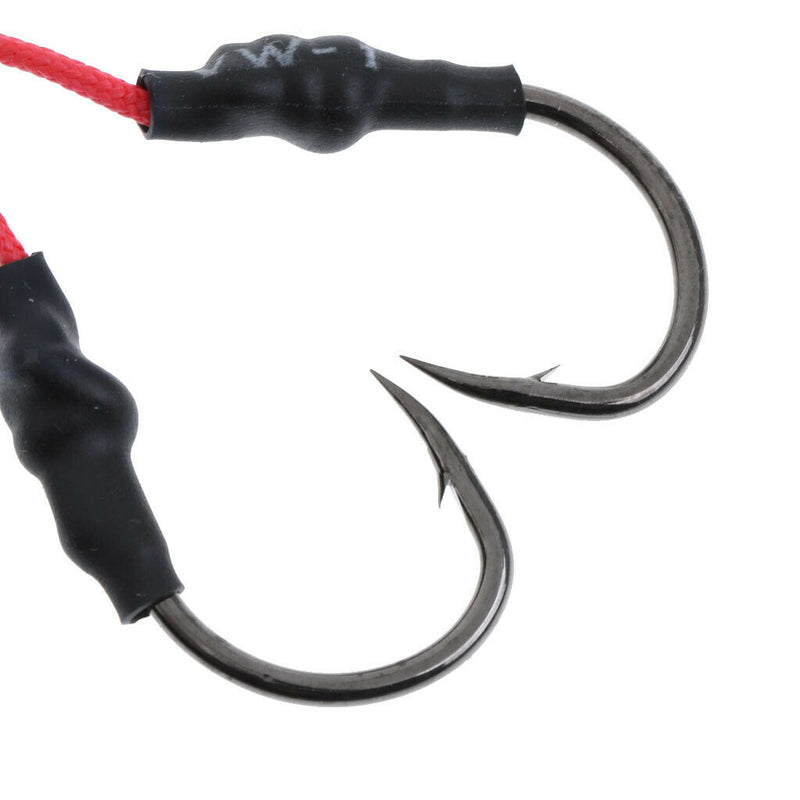 10Pcs Carbon Steel Fishing Dual Assist Hook with PE Line with Shrink Tube