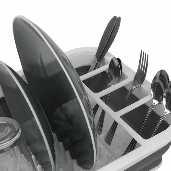 Easy Storage Collapsible Dish Rack and Drainer with Cutlery Holder Z2R9