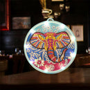 5D Diamond Elephant Painting LED Light Full Drill Round Night Lamp Party Decor