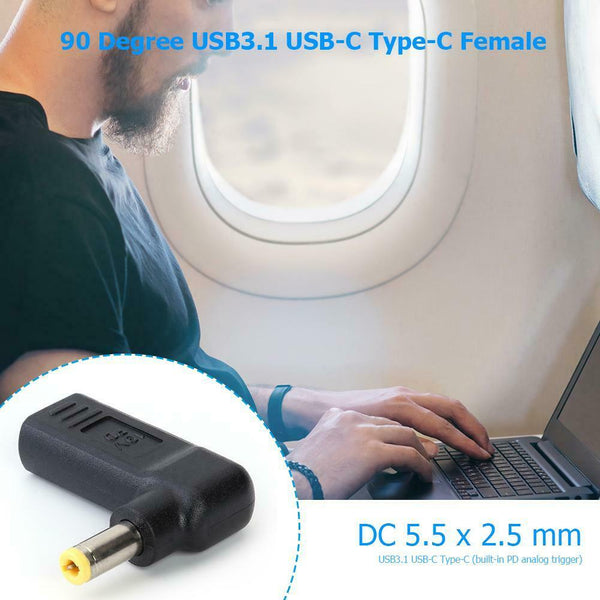 90 Degree USB3.1 USB-C Type-C Female to 5.5x2.5mm DC Male Plug Adapter #gib