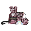3pcs/set Sequin School Backpack Women Rabbit Ear Rucksack Purse Bags (Pink)