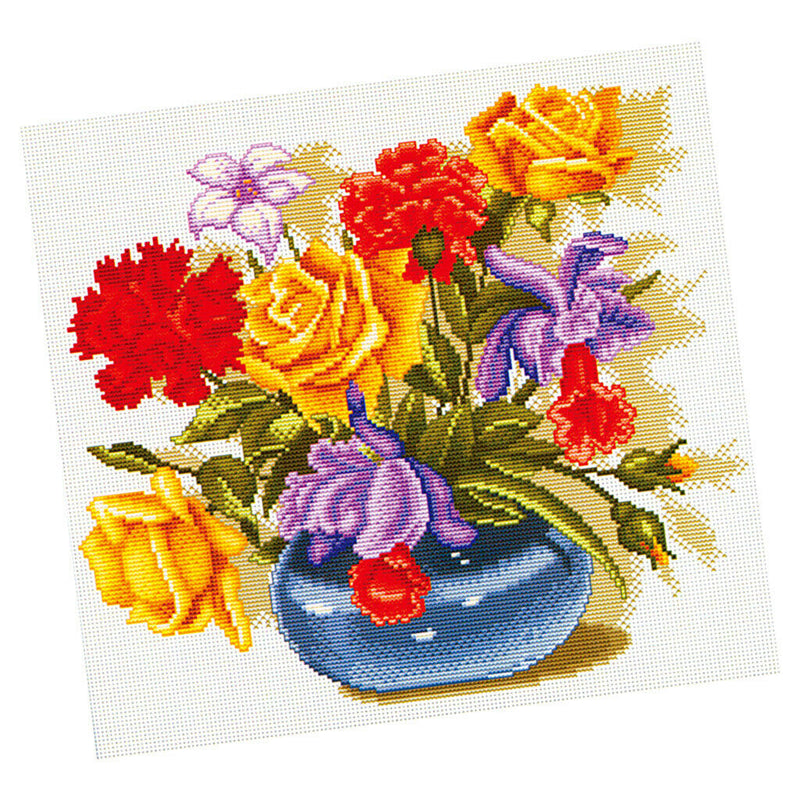 1 Set Stamped Cross Stitch Kits Package With Flower Pattern 47x43cm