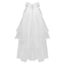 Women Wedding Veil Dress White Bowknot Layers Tulle Ribbon Edge Bridal VeilsC5K1