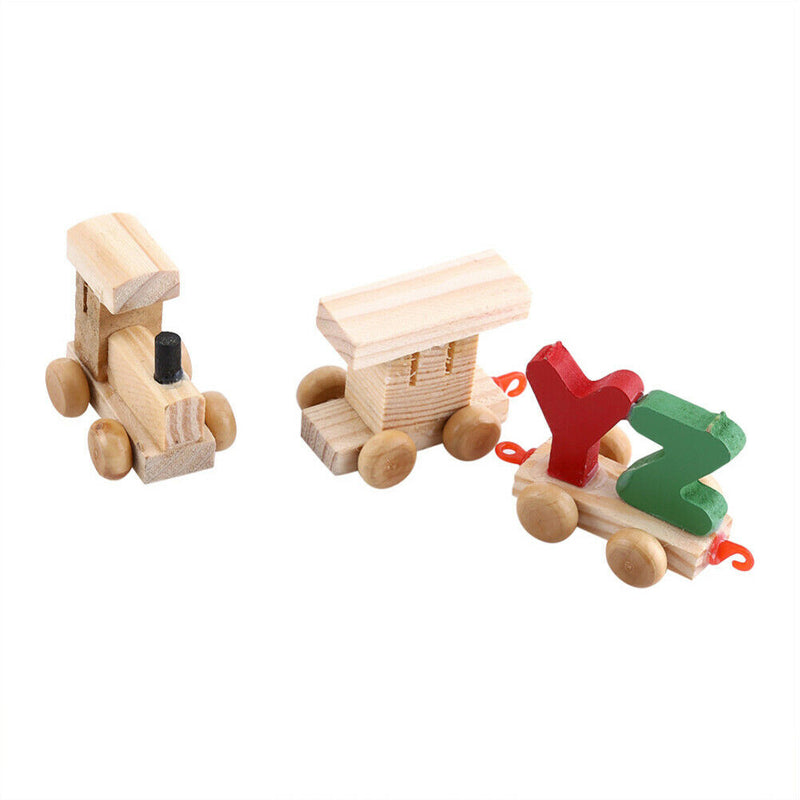 Wooden Train Set Alphabet Letters with Carriage Kids Toddler Educational Toys