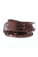 Fashion Multi-Layers Rhinestones Faux Leather Wrap Bangle Bracelet Coffee