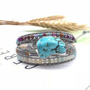 Turquoise hand-knitted leather bracelet bohemian wind bracelet 5-stripe cha