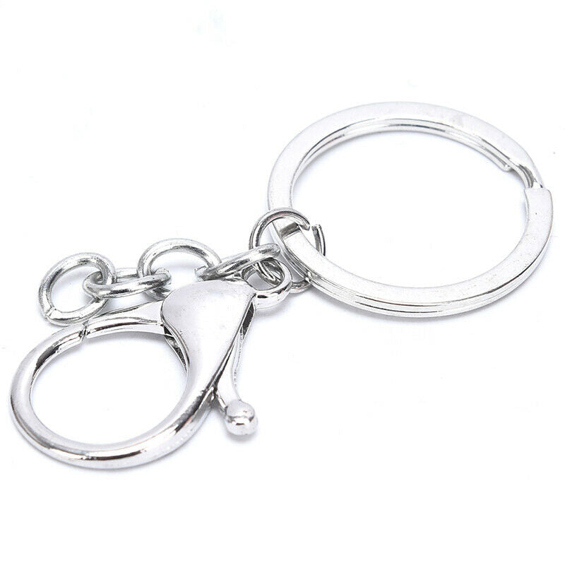 10X Big Lobster Clasp Hooks Keychain Split Ring Short Chain Key Ring DIY F Bj