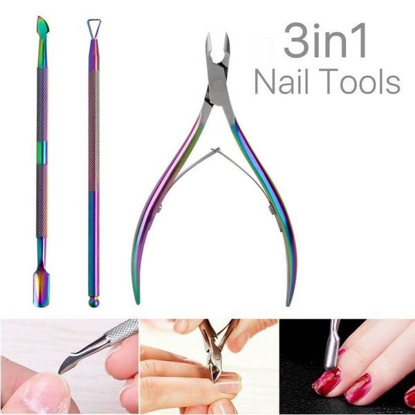 3 IN 1 Nail Cuticle Remover Nipper Clipper Trimmer Spoon Pusher Tool Set