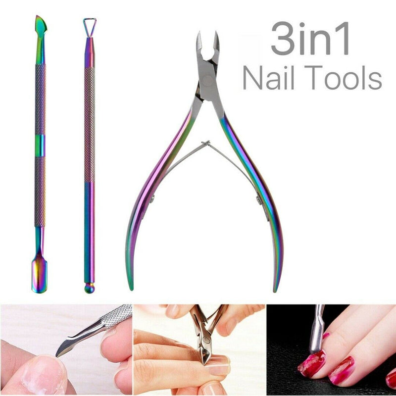3 IN 1 Nail Cuticle Remover Nipper Clipper Trimmer Spoon Pusher Tool Set