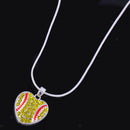 Crystal Heart Shape Pendant Softball Necklace College Charms Snak Chain
