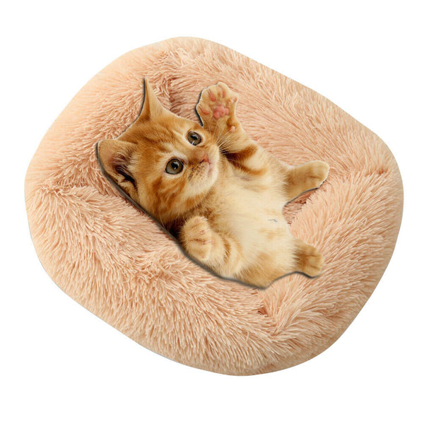 Pet Nest Soft Plush Kennel Dog Bed Warm House Puppy Cushion (Champagne S) A#S